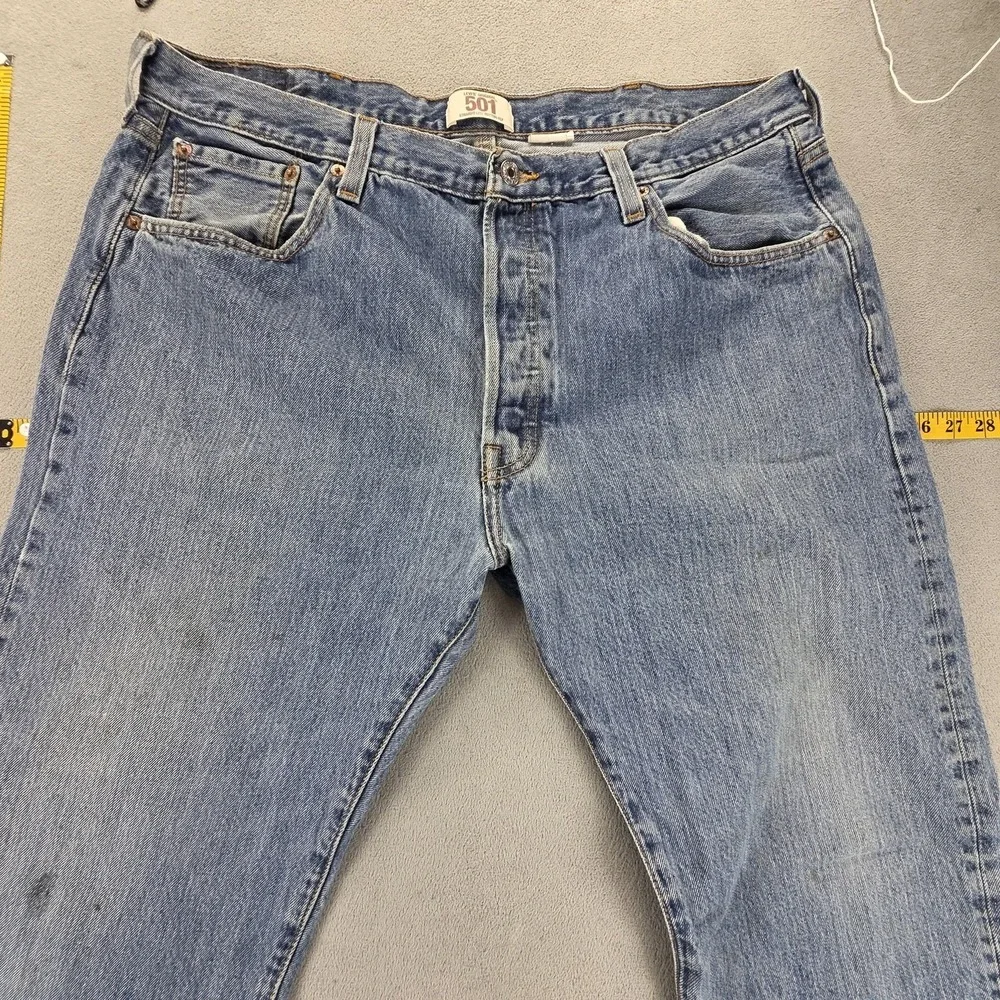 Levis‎ 501 Jeans Mens Blue Straight Button Fly Distressed Denim Fits 38x30